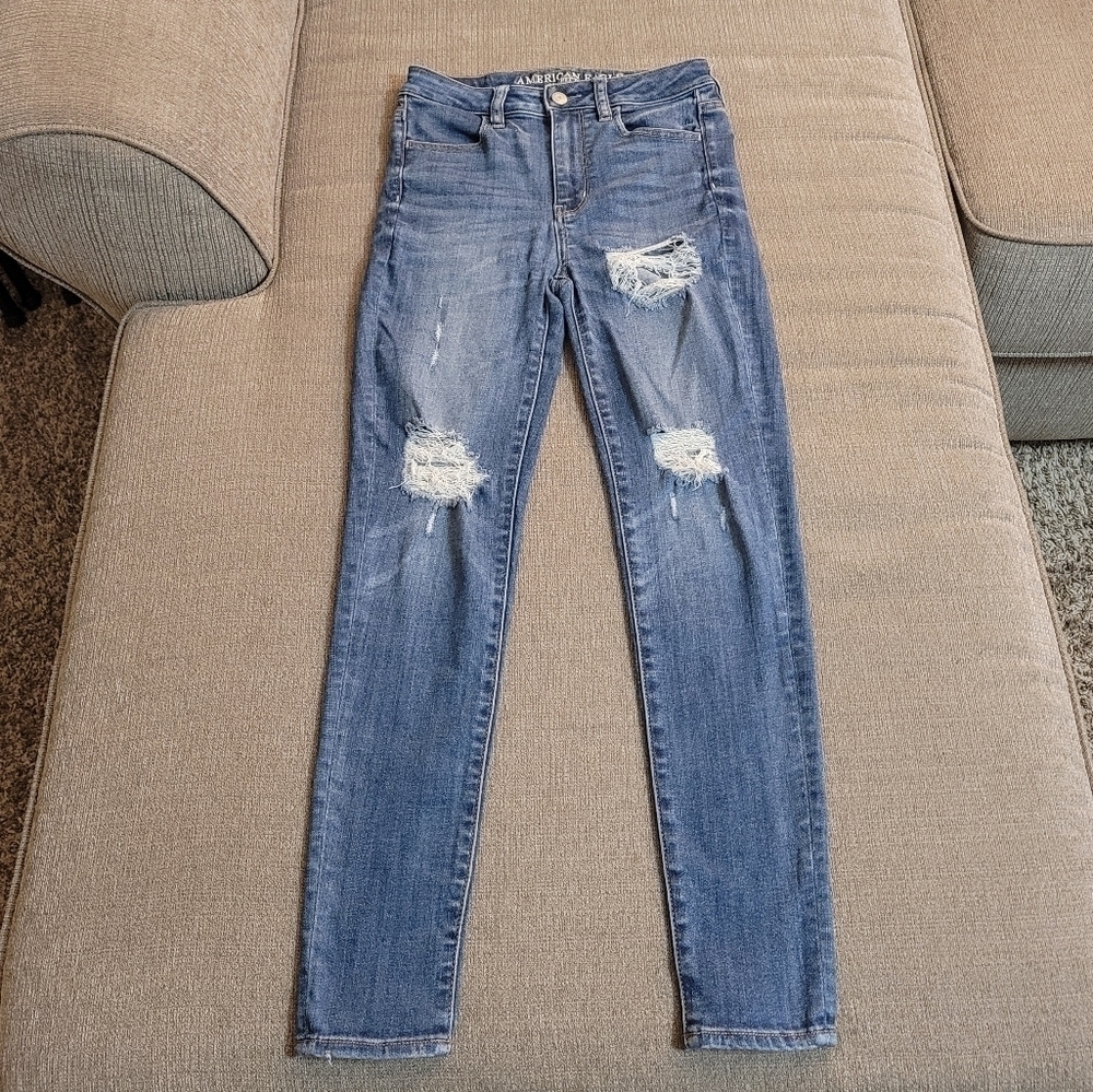 American Eagle Stretch Distressed Super Hi-Rise Jeggings Size 0 Short